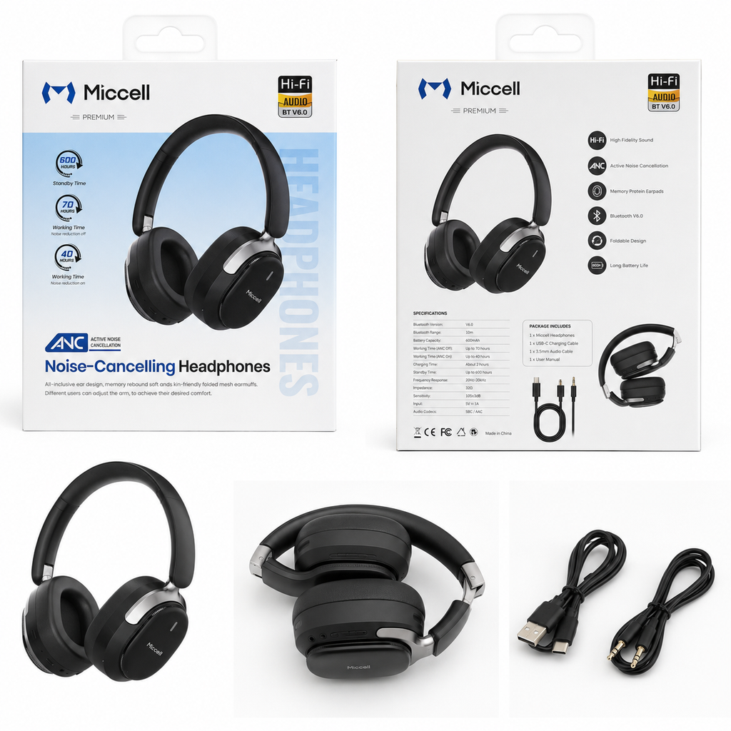 Miccell Noise-Cancelling Wireless Headphones