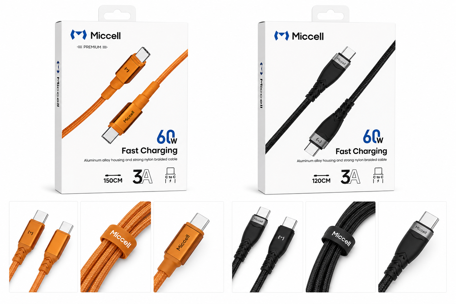 Miccell USB-C to USB-C Fast Charging Cable– Black