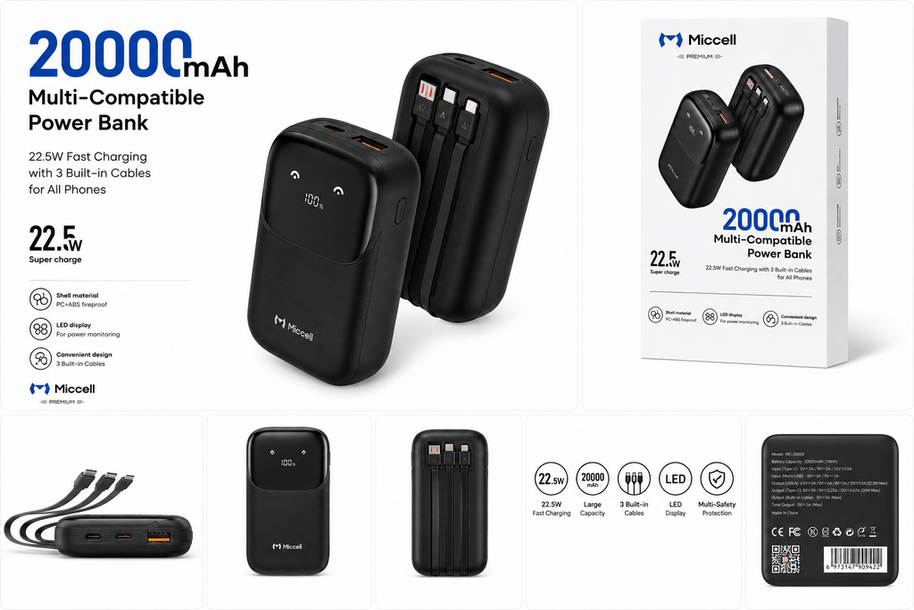 Miccell 20,000mAh Multi-Compatible Power Bank